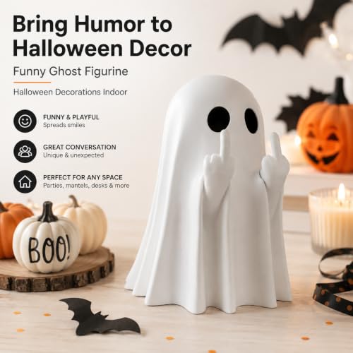 Halloween Ghost Figurine Indoor Decor - White Resin Spooky Home Office Ornament