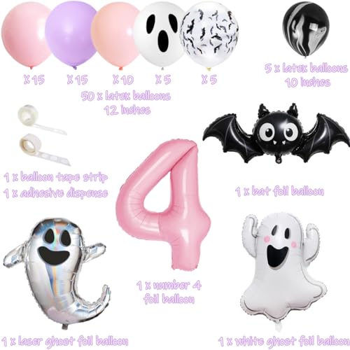 Halloween Birthday Party Pack with Banner Balloons Cake Toppers for Girls Pink Purple