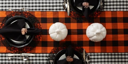 Farmhouse Table Runner 14x72 Inches - Orange & Black Buffalo Check