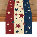 Stars Stripes 4th of July Patriotic Table Runner 13x120 Inch Red Beige Blue