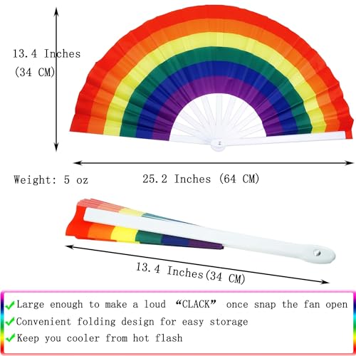 Large Pride Rainbow Fan Hand Fan - Black & White 6 Pack LGBTQ Festival Summer