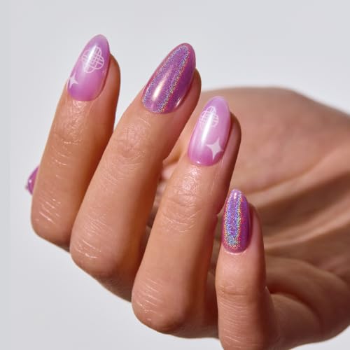 ohora Press On Nails Crystal Aura Medium Oval Purple 30 Tips - No Glue Needed
