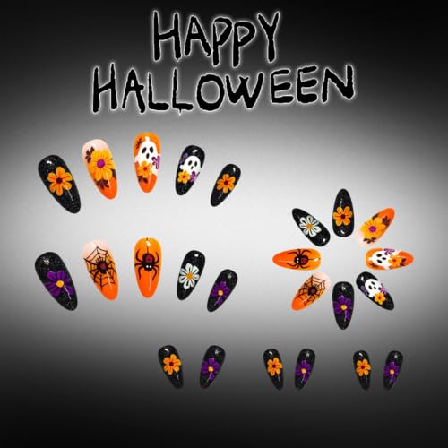 Vopintpy Halloween Ghost Spider Press On Nails Medium - Fake Nails Set with Adhesive Tabs - Variation Halloween Nails 2302