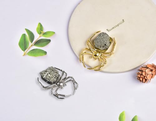 Halloween Spiders Decoration Set - Small Pyrite & Alloy Spider Figurines, 2 Pieces - Variation of B Spider Mixed 2Pcs