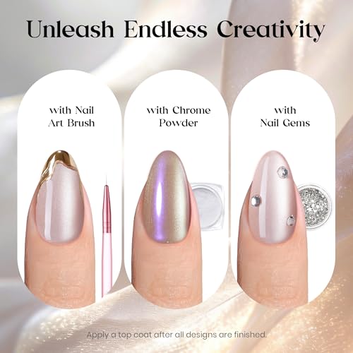 Beetles Cat Eye Press On Nails - Pink Aurora 8b Short Almond 160Pcs Glow