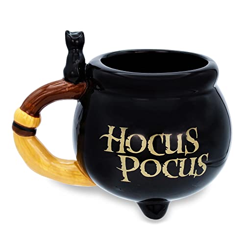 Hocus Pocus Sisters Potion Label Mug - 20oz Ceramic 3D Sculpted Cauldron with Broom Handle - Collectible Gift