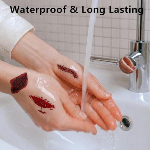 Fake Scar Tattoos Set - 45 Sheets Realistic 3D Wound Blood Cuts Halloween Cosplay