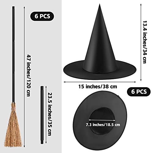 Halloween Witch Broom and Hat Set - 12 Piece Cosplay Costume Accessories