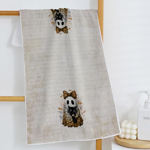 Halloween Ghost Black Cat Kitchen Towels - Fall Decor 003 - 16x24 Inch