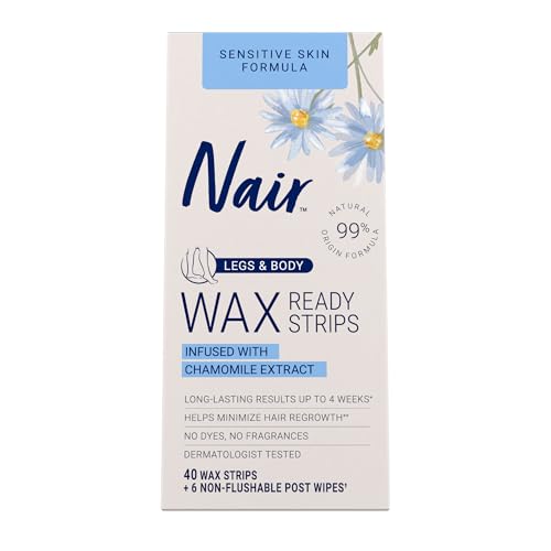 Nair Sensitive Hair Remover Wax Strips - 40 Count, Legs & Body, Gentle & Effective