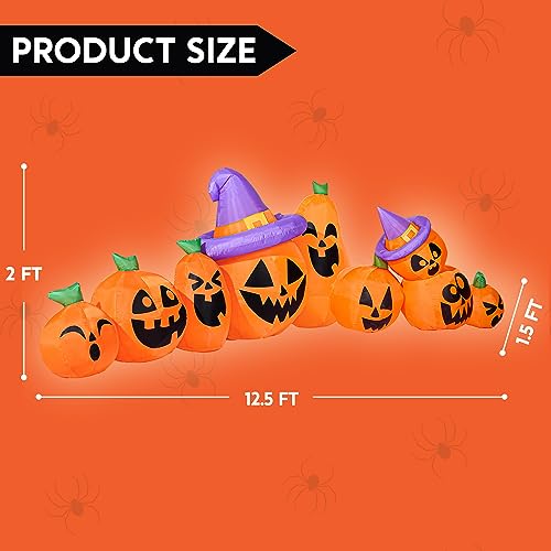 12.5 Ft Halloween Inflatable Pumpkin Yard Decoration with LED Lights and Witch Hats