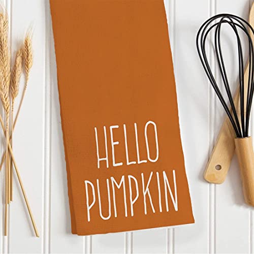 Fall Kitchen Towels Set of 2 - Orange Polka Dot Pumpkin Decor - Rustic Variation