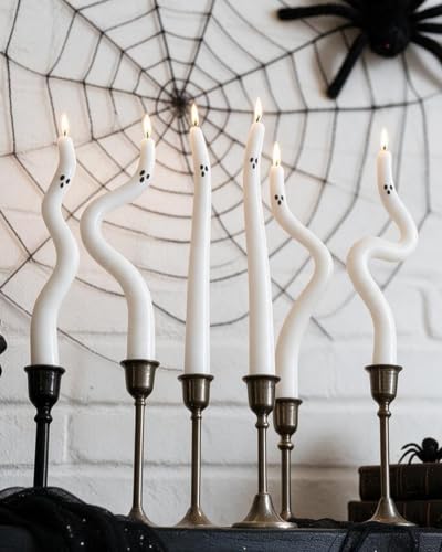 Halloween Ghost Taper Candles Set - 6 Twisted Spooky Decor Candles for Indoor Halloween Parties