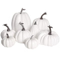 White Fall Artificial Pumpkins Set - Large & Assorted Size Halloween Thanksgiving Decor