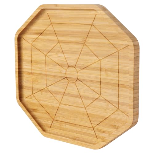 Octagon Bamboo Serving Tray with Spider Web Design - Halloween Snack Platter, 10x9 inches