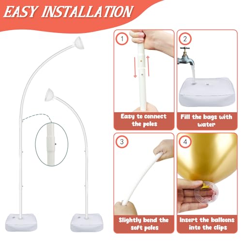 White Balloon Arch Kit 8.2FT & 6FT with Stand - Upgraded Half Arch Frame for Weddings & Parties