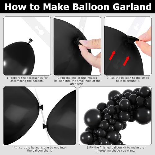 Black Balloon Arch Garland Kit - 153pcs with Different Sizes & Accessories - Black Variation