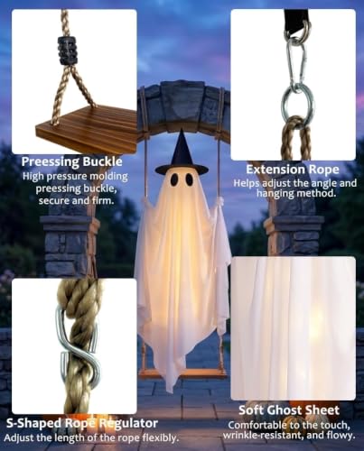 Outdoor Hanging Ghost Decoration 5FT with Swing & Remote Lights