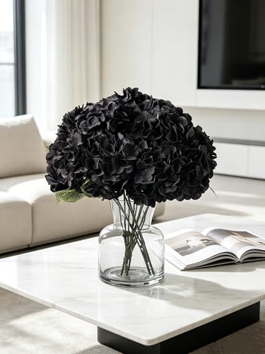 Black Artificial Hydrangea Flower Bouquets - 2 Pcs, 5 Heads Each, Home & Wedding Decor