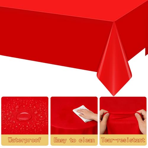 Disposable Waterproof Tablecloths Set - Red White Black, 54x108 Inch, 12 Pack