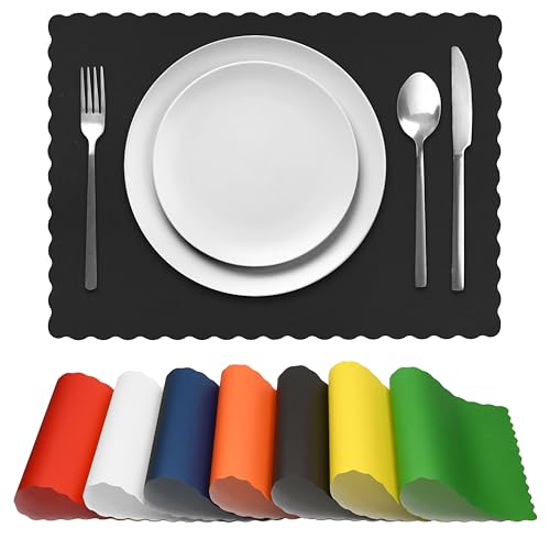 Disposable Paper Placemats 100 Pack - Black Scalloped Edge, 10x14 Inches - Elegant Table Decor