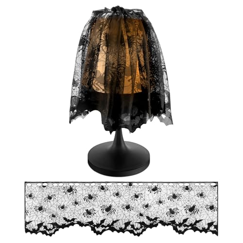 5 Pack Halloween Spider Web Lamp Shades - Black Lace, 60x20 Inch Indoor Decor
