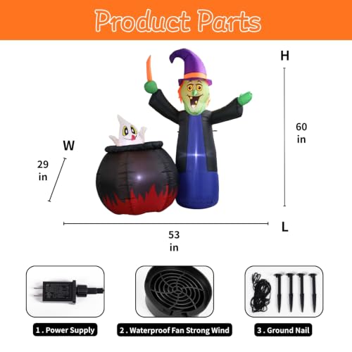 5 Ft Inflatable Halloween Witch and Cauldron Outdoor Decor with LED Lights