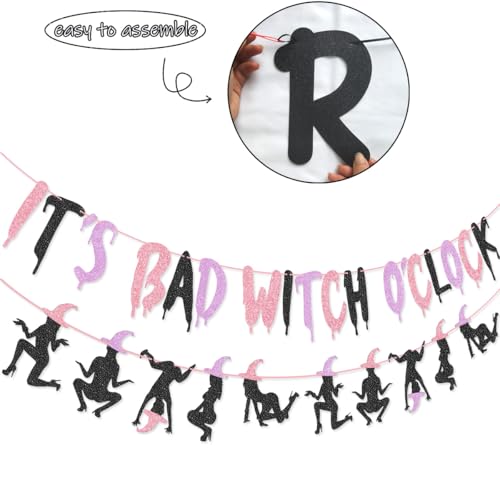 Halloween Banner Garland Pink Purple Witch O'clock Party Decor