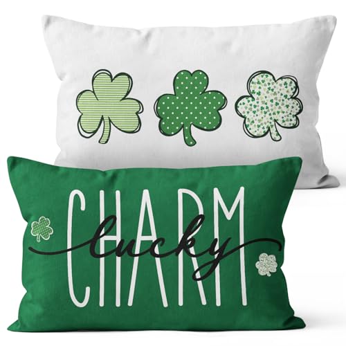 St Patrick's Day Lucky Clover Throw Pillow Cover 12x20 Inch Set of 2