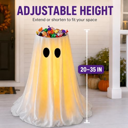 Lighted Halloween Ghost Candy Bowl with Remote Control, 35-Inch Outdoor Decor