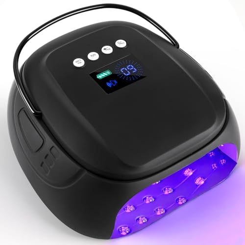 Rechargeable UV LED Nail Lamp - Black, 126W Cordless Gel Dryer with Auto Sensor & 4 Timer Settings