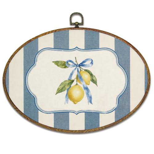 Blue and White Lemon Fruit Oval Wall Art Decor - 11.4x8.6 Inch - Lemon 6