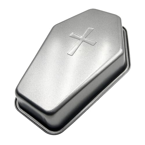 Coffin Cake Pan with Cross Pattern 9.5 Inch Non-Stick Halloween Mold - Cross