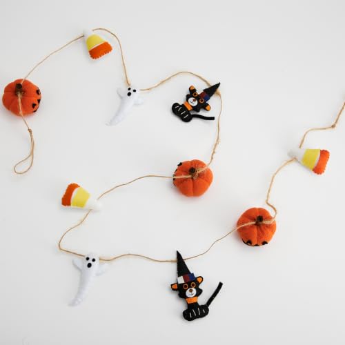 Fall Halloween Garland Decor Pumpkin Ghost Cat Wall Hanging - Orange Black White