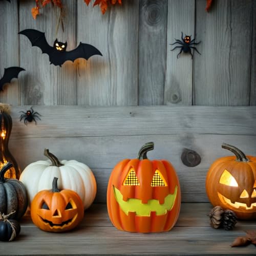Lighted Halloween Jack-O'-Lantern Decor - 6.3 Inch Resin Tabletop Accent