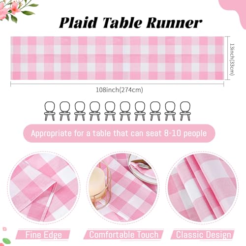 Pink Checkered Plaid Table Runner 13x108 Inch Pack of 4 - Cotton Fabric