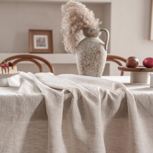 Rectangular Linen Tablecloth 60x84 Inches - Natural French Flax, Machine Washable