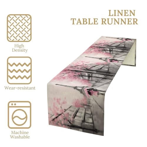 Paris Eiffel Tower Watercolor Table Runner - Farmhouse Kitchen Decor - Pink 13x36 Variation W13xL36
