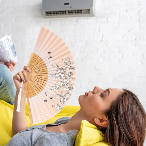 Japanese Folding Fans Set - 20 Hand Fans with Tassels & Floral Patterns - Fresh Style