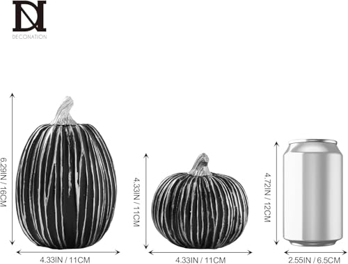 Black Pumpkin Decor Set - 2 Faux Stacking Fall Halloween Indoor Decorations Variation of Black / Set of 2