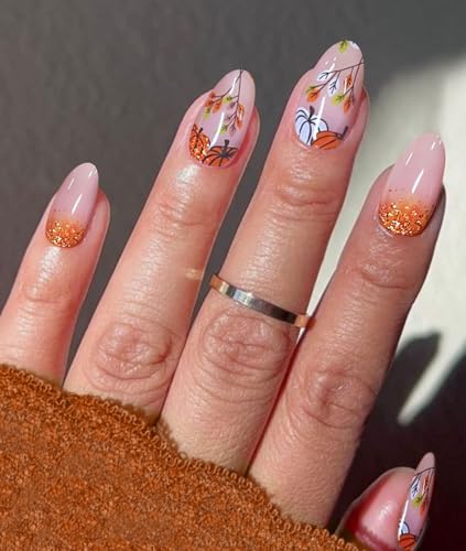 Semi Cured Gel Nail Art Stickers with Glitter for Halloween and Fall