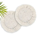 Boho Cotton Coasters for Drinks - Handmade Beige 7.4in Set of 2