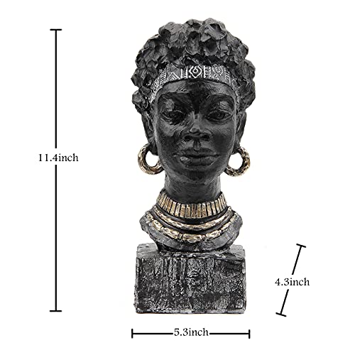 African Woman Head Statue Home Decor - Black W Variation, Handcrafted Sculpture