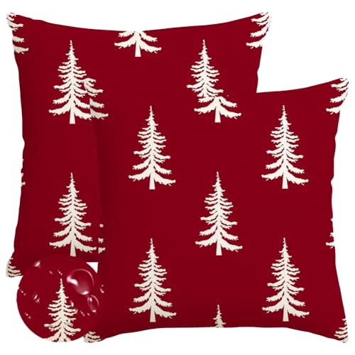 Christmas Pillow Covers 16x16 Inch Set of 2 Waterproof Tree Holiday Decor - Red Variation
