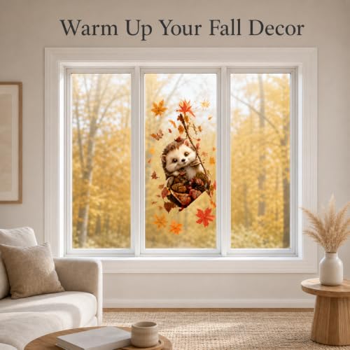 Autumn Window Clings - Forest Animals & Maple Leaves, 3-Piece Set - Static Fall Decor with Variation of This Listing