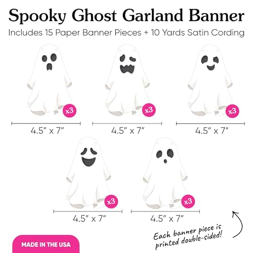 Halloween Spooky Ghost Garland Banner - 15 Pieces Party Decor