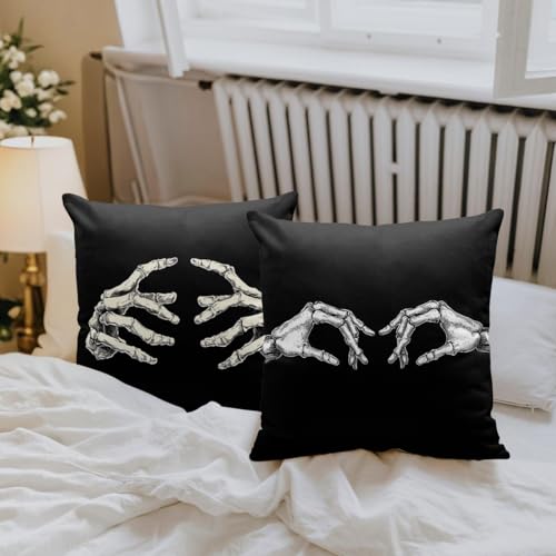 Skeleton Hands Pillow Covers Set of 4 - 18x18 Inch Halloween Gothic Decor