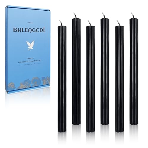 Dripless Unscented Black Taper Candles 10 Inch Roman Column Design - EAG-12D6PC-BLACK