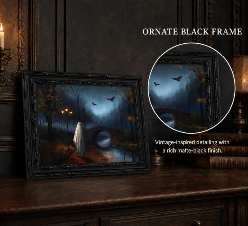 Gothic Ghost Halloween Canvas Wall Art - 11L x 9W Framed Spooky Decor