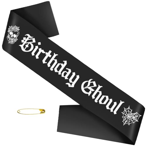 Halloween Birthday Sash with Glitter Lettering - Black Gothic Party Accessory